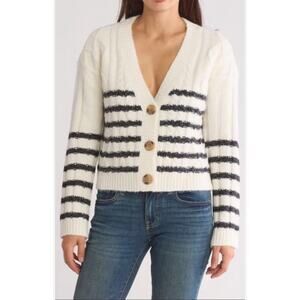 NWT Lucky Brand Women's Striped Cable Knit Cardigan Sweater Size M